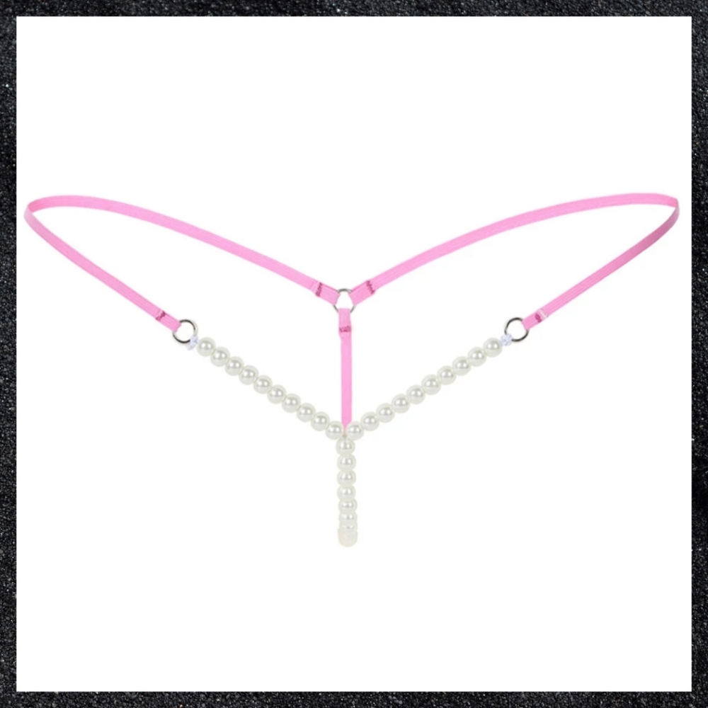 Dark Pink Pearl Bead Crotch G-string Panty
